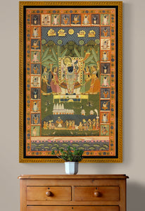 Large Shreenathji Original Antique Golden Pichwai Painting Wall Decor