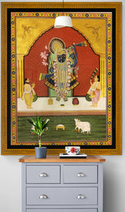 3 by 4 FT Large Handmade Golden Shreenath Ji Wall Decor Pichwai Painting