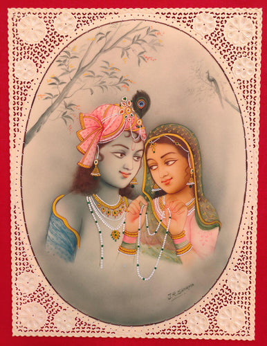 Hand Painted Krishna Radha Love Scene Miniature Painting India Artwork - ArtUdaipur