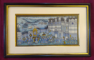 Hand Painted Miniature Painting India Procession Artwork Maharajah King Framed - ArtUdaipur