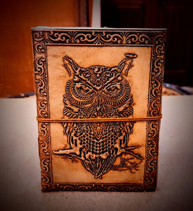 Fearless Owl Embossed Vintage Brown Large A5 Size Leather Journal - Unlined Recycled Refillable Paper - Unisex Travel Notebook